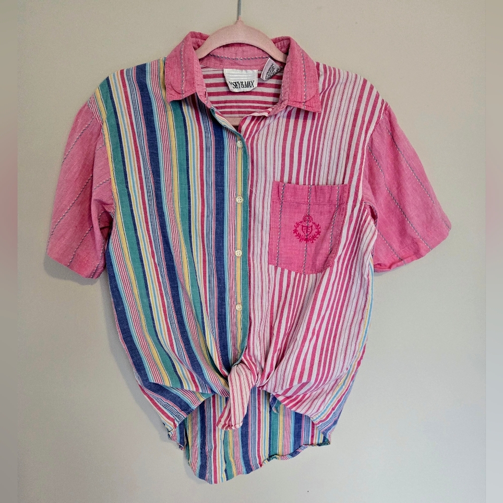🍭VTG colorblock button down shirt